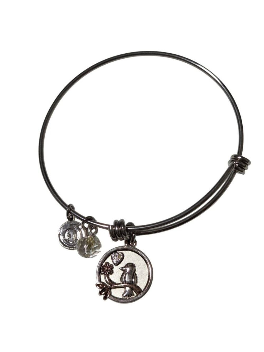 Daughter Bangle Bracelet Bird Charm Engraved Quote Adjustable Silver Tone Women